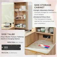 Coiffeuse cannelée avec miroir LED éclairé et prise de courant, multifonctionnelle, moderne, pour chambre, salle de bain, appartement, coiffeuse cosmétique