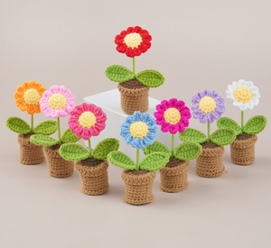 Petite plante artificielle en pot, rose et tournesol, faite main au crochet et en <span class=keywords><strong>laine</strong></span>, ornement cadeau - Product Image 5