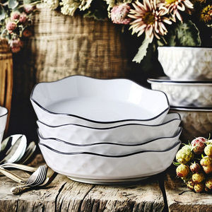 Assiette en céramique minimaliste à bords ondulés, bol de service moderne en porcelaine blanche, vaisselle élégante pour la décoration de la maison et de la <span class=keywords><strong>cuisine</strong></span> - Product Image 4