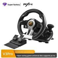 Volant de jeu PXN-V3PRO avec double moteur à vibration, connexion USB, compatible avec PC/One Consoles