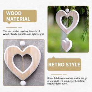 Ensemble de 2 coeurs décoratifs <span class=keywords><strong>en</strong></span> <span class=keywords><strong>bois</strong></span> pour décoration de fenêtre Pendentif gravé Sculptures suspendues - Product Image 5