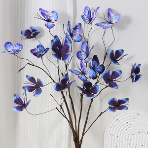 Branches de papillons artificiels Qianzhu, fleurs en soie plastique de couleurs mélangées, décoration de mariage et de maison 33437281404 - Product Image 2