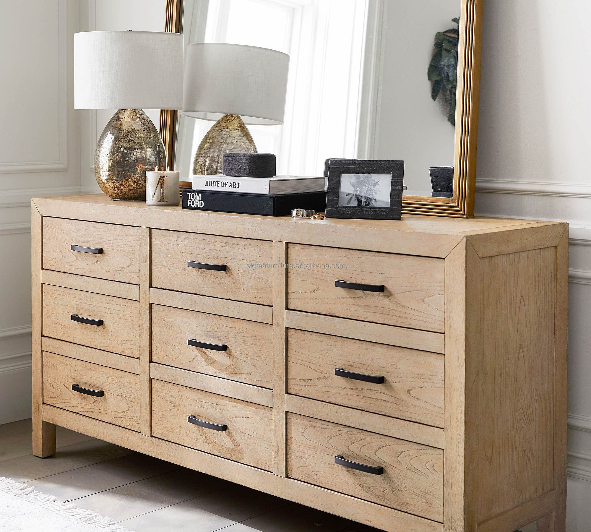 Luxury living room modern storage box closet wooden dresser 9-drawers cupboard for bedroom