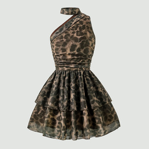<span class=keywords><strong>Vestito</strong></span> Estivo per Ragazze 2026, Abito Halter Marrone <span class=keywords><strong>Leopardato</strong></span> - Product Image 1
