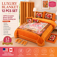 Lot de 12 couvertures Raschel avec rideaux assortis, ensemble de literie épais et chaud pour lit King Size