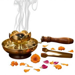 Brass Incense Burner With <b>Flower</b> Design Hand Made For Religious Use Chinese Style Aromatherapy <b>Diffuser</b> - Product Image 6