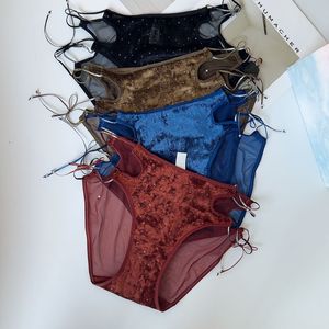 กางเกงในผู้หญิงขายส่ง หลายสี ผ้ากำมะหยี่ ประดับเพชร รัดข้าง ซีทรู ผ้าตาข่าย เอวกลาง เซ็กซี่ นุ่มสบาย - Product Image 3