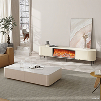 Meuble TV en Bois Certifié FSC, Nouveau Design Élégeant pour Salon, Meuble TV Moderne avec Cheminée Électrique et Ensemble Table Basse