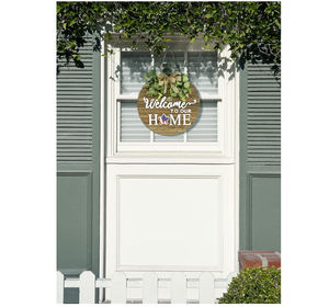 Panneau de bienvenue saisonnier interchangeable en bois moderne, décoration de porte d'entrée avec couronne de verdure, style rond peint à la main - Product Image 6