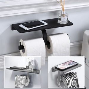 Support mural auto-adhésif en alliage de zinc pour téléphone portable et mouchoirs, design moderne, longueur 35 cm, pour salle de bain - Product Image 1