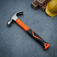 Martillo de garra de grado industrial de 16 oz con cabeza de acero de alto carbono y mango de fibra de vidrio antirrotura para trabajos pesados de construcción, clavado y desgarrado.