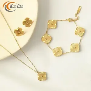 Wholesale Four-leaf Clover Luxury Accessory 18K Pure Gold Plated Plating Stainless Steel Fashion Jewelry Sets