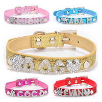 Kalung Anjing Kulit PU yang Dapat Disesuaikan, Bertabur Berlian Penuh, Huruf Nama DIY, Kalung Anjing Mewah Bertabur Rhinestone untuk Anjing Kecil