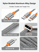 Connecteur en alliage d'aluminium, câble de charge USB Type C durable, prise en charge de l'emballage personnalisé