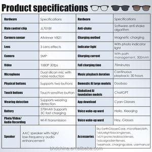 Gafas Inteligentes con IA 2026 con Cámara, Gafas Bluetooth Inalámbricas, Videollamadas HD, Traducción Inteligente por IA - Product Image 6