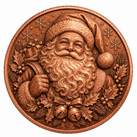Portrait du Père Noël 1 oz. Pièce de monnaie antique steampunk en cuivre pur .999, technique d'estampage en relief, objet d'art et de collection