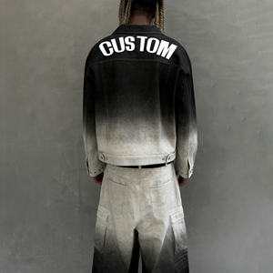 Ensemble de vêtements personnalisés avec logo brodé pour homme, veste à boutons, pantalon évasé délavé à l'acide, ensemble streetwear coupe ajustée - Product Image 2