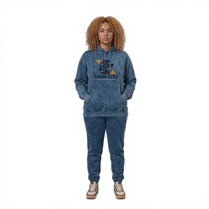 Conjunto de Sudadera con Capucha para Mujer Twin City, Azul, Forro Polar, Manga Larga, para Otoño, con Logotipo Estampado, Transpirable, Corte Regular - Product Image 1