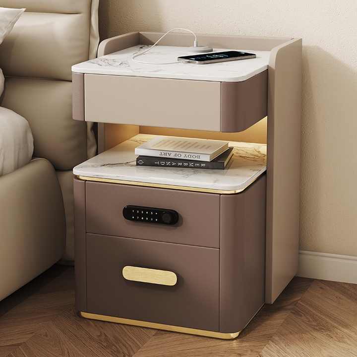 Intelligent solid wooden bedside table with large capacity and storage