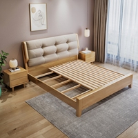 Cama de Plataforma Nórdica de Madera Maciza de Caucho con Almacenamiento a Presión de Aire, 1.8m x 2m, Tamaño King, Cama Doble con Cabecero Suave, Ecológica