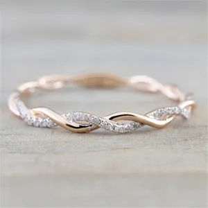Rose Gold Diamond Wave Ring Diamante Bizuteria round classic Bague Etoile Gemstone ring for Women 925 Sterling Silver Color