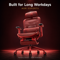 Chaise de bureau ergonomique AOR à dossier haut en maille avec repose-pieds rétractables, base en alliage rouge, aluminium robuste, pour le gaming, vente en gros d'usine