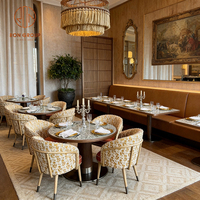 Nouvelle table en marbre durable et écologique pour café, restaurant, hôtel, usage commercial, avec canapé en cuir beige à texture tissée et rembourré