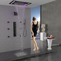 14x20 pouces luxe noir montage au plafond LED pluie Double pluie pommeaux de douche salle de bain système de douche thermostatique ensemble de luminaires