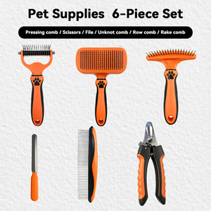 Custom Stainless Steel Nail Clipper File Comb Deshedding Brush Undercoat Rake Slicker Set 6-in-1 Safe Pet Dog <b>Grooming</b> <b>Kit</b> for - Product Image 2