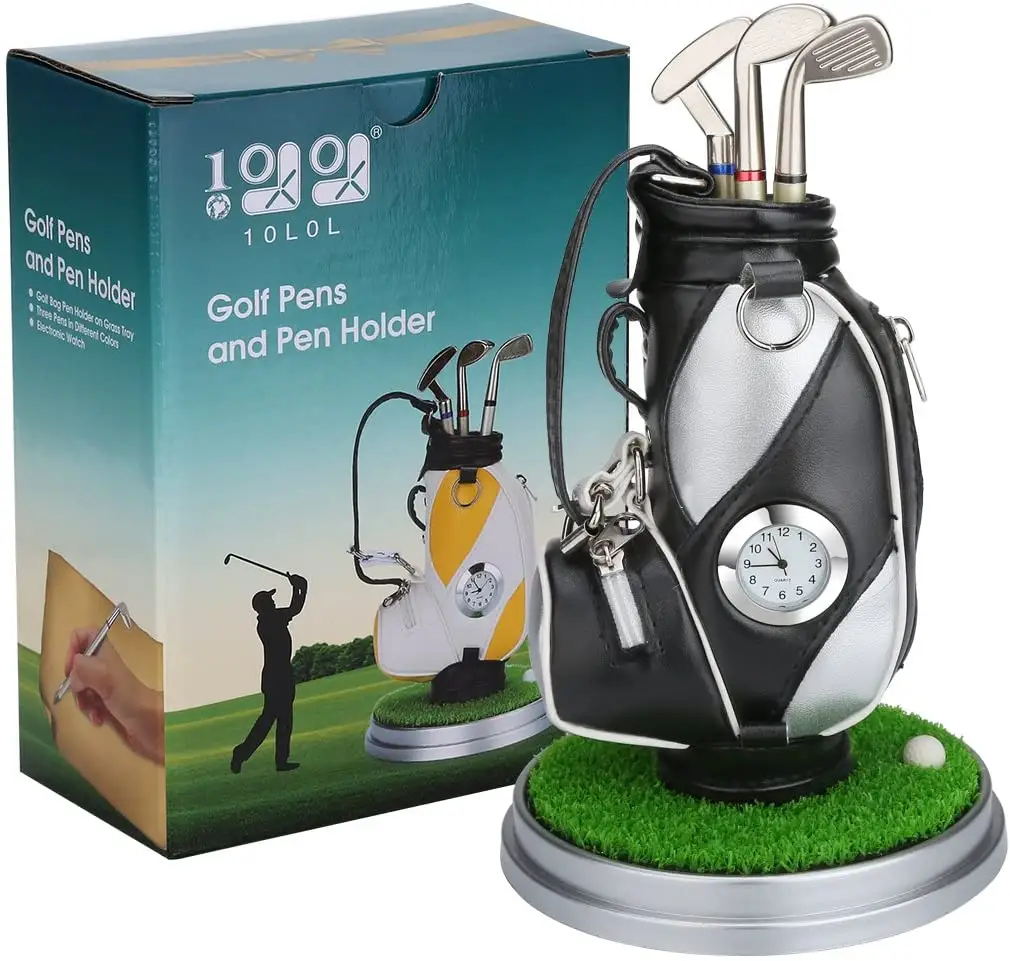 Desktop Golf Bag Pen Holder mit Golf stifte Clock 6-Piece Set von Golf Souvenir Event Souvenir Novelty Gift