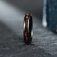 Gentdes Jewelry Bague de mariage personnalisée 4MM Comfort Fit Bague en opale écrasée incrustée de tungstène noir Bague de fiançailles pour femme Bague de couple