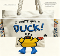 Sac fourre-tout en toile personnalisé avec logo, motif canard de dessin animé, impression drôle « Je ne fais pas attention », pieds de canard en peluche 3D, sac à main en coton avec corde épaisse