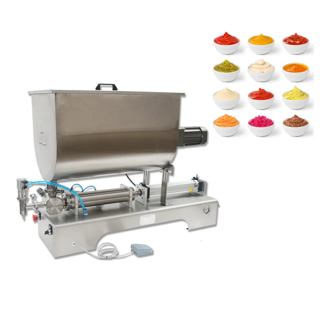 उच्च गुणवत्ता उत्पाद यू प्रकार तरल सॉस के लिए शहद भरने की मशीन तरल मिक्सर के साथ मिर्च पेस्ट भरने की मशीन