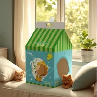 Maison pour chat portable en forme de carton de lait, avec poignée, en carton ondulé épais, motif citron, style épuré, abri intérieur pour animaux de compagnie