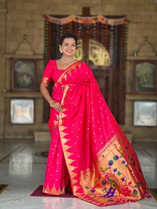 Saree de seda Pethani suave con ropa india y paquistaní tejida Zari - Product Image 3