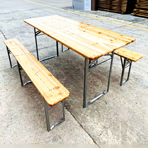 Conjunto de Mesa y Bancos de Madera de Pino Maciza Resistente para Acampar al Aire Libre para 4-8 Personas con Patas Adicionales en el Centro - Product Image 1