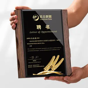 Biểu tượng tùy chỉnh bán buôn bằng gỗ giấy chứng nhận của Honor khung Tinh thể thủy tinh Trophy Acrylic trong suốt mảng bám công ty khen