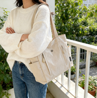 Sac fourre-tout en toile de couleur unie avec logo personnalisé JSBAG, grande capacité, ouverture double sens, pour femme, pour les trajets quotidiens, mode toutes saisons