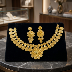 High Quality Trendy Golden Flower Design Wedding <b>Necklace</b> and Earring <b>Set</b> with Copper Alloy Jewelry <b>Indian</b> Bezel Setting - Product Image 3
