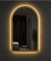 Cermin Rias Pintar Lampu LED Layar Sentuh Dapat Diredupkan Tiga Warna Pencahayaan Lensa Aluminium untuk Salon Apartemen Kamar Mandi Meja Rias