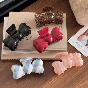 Pinza de pelo de acetato con diseño de lazo tridimensional, a rayas, estilo sencillo, para cola de caballo, para uso diario femenino, personalizable - Product Image 1