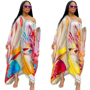 Abaya Muslim Dresses Caftan Marocain Silk Dress Vestidos Elegantes Floral Print Full Length Maxi Boho Dress Women