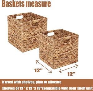 Cesta de almacenamiento de mimbre tejida a mano 100%, cesta tejida de jacinto de agua, cubos de almacenamiento de mimbre, cestas plegables para estantes - Product Image 3
