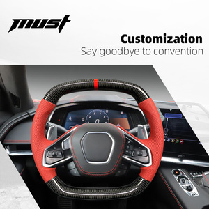 Volante de Fibra de Carbono Real Personalizado para C8 con Cuero Perforado Rojo - Product Image 3