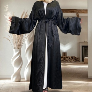 Abaya Abierta de Satén con Estampado Digital de Moda, con Mangas Anchas y Bolsillos para Mujeres Musulmanas 1948 # - Product Image 4