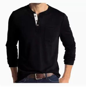 Men's Solid Blue <b>Henley</b> Collar Long Sleeve Casual <b>T</b>-<b>Shirt</b> Outdoor Fitness Quick-Dry Running Wear with Pocket Slim Fit - Product Image 5