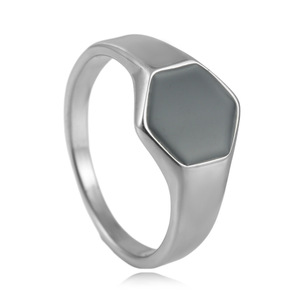 European American Style Women's Gold Hexagonal <b>Ring</b> Titanium Steel Black Epoxy Geometric Fashion Jewelry Gift 2401 - Product Image 5