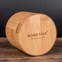 Boîtes à montres rondes écologiques faites à la main DODO DEER en gros, avec logo OEM personnalisé, en bambou, gravure laser, et coussin en lin