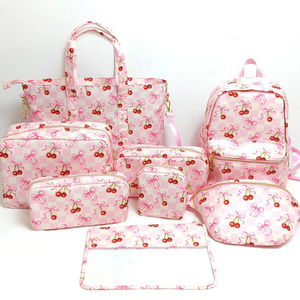 Ensemble <span class=keywords><strong>de</strong></span> sacs <span class=keywords><strong>de</strong></span> voyage en nylon à imprimé à carreaux avec nœud cerise mignon, design neuf, chic, <span class=keywords><strong>sac</strong></span> à imprimé cerise pour femmes, <span class=keywords><strong>sac</strong></span> à imprimé personnalisé - Product Image 1