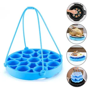 Reusable Highly Quality 9 Hole Portable Silicone Egg Steamer Rack With Hanging Rope For Kitchen Cooker